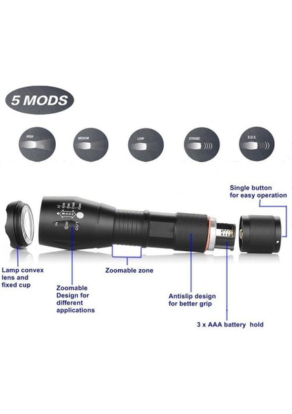 Adet 15000LM Parlak Açık Taktik T6 Zumlanabilir Alüminyum Alaşımlı El Feneri Torch (Yurt Dışından) fiyatları