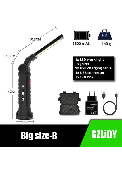 USB Şarj Edilebilir LED El Feneri Mıknatıs ile Güçlü Çalışma Işığı Su Geçirmez Torch Taşınabilir Kamp Lambası Uyarı Feneri (Yurt Dışından)