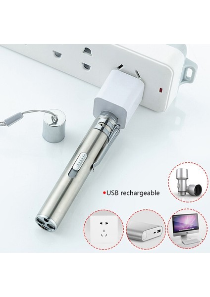 3'ü 1 Arada USB Şarj Edilebilir LED El Feneri / Güçlü Mini LED Torch Su Geçirmez Tasarım Penlight Uv Işık Banknot / Lazer Işaretçi Işığı (Yurt Dışından)