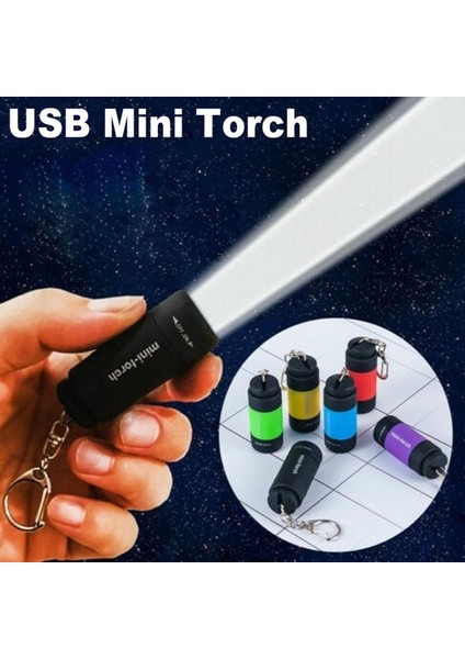 Mini LED El Feneri Anahtarlık Açık Cep Anahtarlık Torch Taşınabilir El Feneri Su Geçirmez USB Şarj Edilebilir Kamp El Fenerleri (Yurt Dışından)