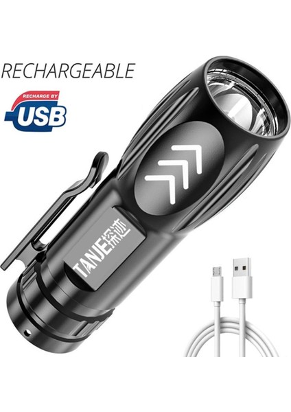 LED Mini El Feneri Kalem Klipsli Taşınabilir Bisiklet El Feneri USB Şarjlı Dış Mekan Projektör (Yurt Dışından)