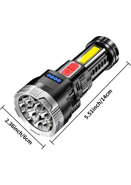 Güçlü Işık El Fenerleri LED Cob 4 Modu Açık Kamp Işık Taşınabilir Torch USB Şarj Edilebilir Yan Çalışma Işığı (Yurt Dışından)
