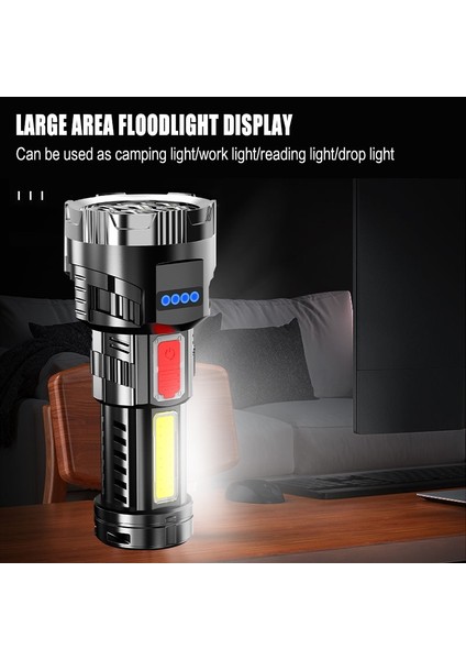 Güçlü Işık El Fenerleri LED Cob 4 Modu Açık Kamp Işık Taşınabilir Torch USB Şarj Edilebilir Yan Çalışma Işığı (Yurt Dışından)