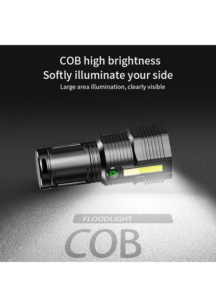 Taşınabilir LED El Feneri Dahili Pil USB Şarj Edilebilir Mini Yürüyüş Işık Ömrü Su Geçirmez Çalışma Lambası Yürüyüş, Kamp, Arama, Avcılık Için Su Geçirmez Projektör (Yurt Dışından)