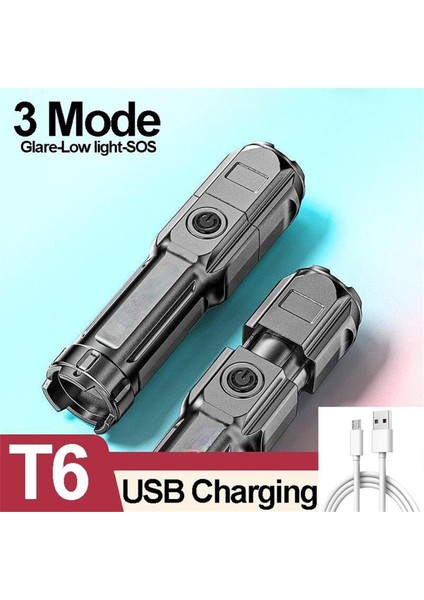 El Feneri Güçlü Işık USB Şarj Edilebilir Zoom Dev Parlak Ev Açık Taşınabilir LED Işıklı El Feneri Ultra Parlak (Yurt Dışından)