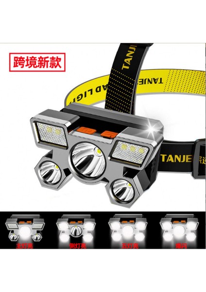 Dış Mekan LED Güçlü Işık Beş Kafa Yüksek Güçlü Balıkçılık Lambası USB Şarj Devriye Kafa Lambası (Yurt Dışından) fiyatları