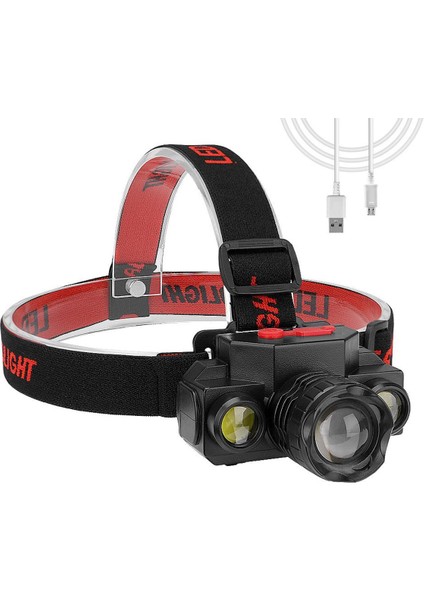 USB Şarj Edilebilir LED Far Teleskopik Zoom 180 Derece Dönen Dört Anahtar Modu Hayat Su Geçirmez Profesyonel Tasarım (Yurt Dışından)