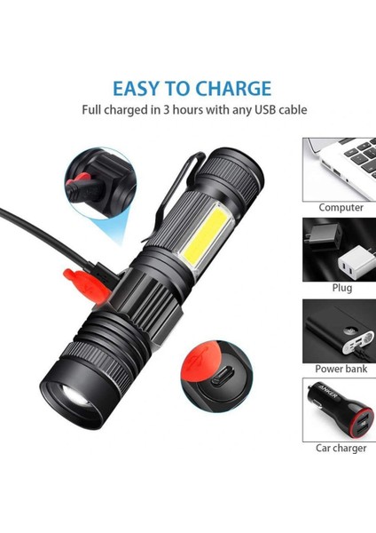 Süper Parlak T6 LED El Feneri USB Şarj Edilebilir Su Geçirmez Cob Zoom Kamp Lambası Taşınabilir 18650 Fener Kuyruk Mıknatıs ile (Yurt Dışından)