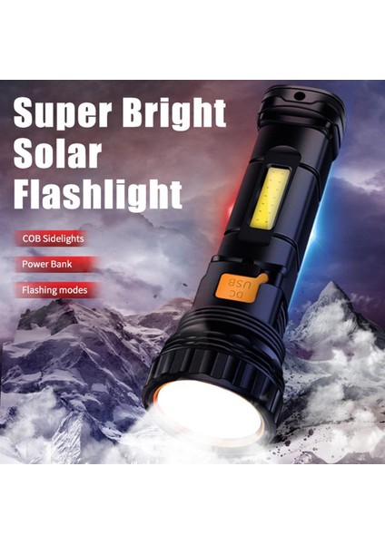 Solor LED Flaş Işığı USB Şarj Edilebilir 1000 Lümen 1200MAH Acil Durum Flaş Işığı ile LED El Fenerleri (Yurt Dışından)