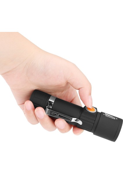 Mod LED Taktik El Feneri Zumlanabilir Odak Torch Kuyruk USB Şarj Çalışma Işığı Cep Klipsi Kullanışlı Işık Dahili Pil (Yurt Dışından)