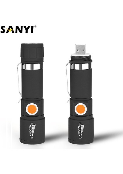 Mod LED Taktik El Feneri Zumlanabilir Odak Torch Kuyruk USB Şarj Çalışma Işığı Cep Klipsi Kullanışlı Işık Dahili Pil (Yurt Dışından)