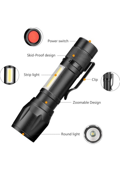 Xpe + LED El Feneri Zumlanabilir Torch Süper Parlak Su Geçirmez El Taktik El Fenerleri Cep Klip Çalışma Işığı Acil Durum Için (Yurt Dışından)