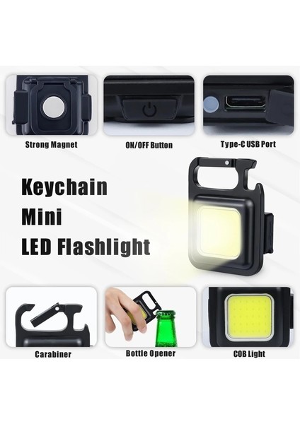 Tıehanhan Mini Anahtarlık LED Çalışma Işığı Taşınabilir USB Şarj Edilebilir Cep Fenerleri Su Geçirmez Açık Kamp Yürüyüş Küçük Mıknatıs Işıkları (Yurt Dışından)