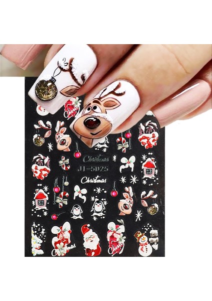 5d Kabartmalı Noel Nail Art Etiketler Kış Yeni Yıl Kırmızı Noel Baba Ağacı Penguenler Kardan Adam Kaydırıcılar Çıkartmaları Manikür Gljı-5d (Yurt Dışından)