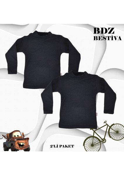 2 Li Paket Unisex Pamuklu Ligralı Yarım Balıkçı Yaka Çocuk Body