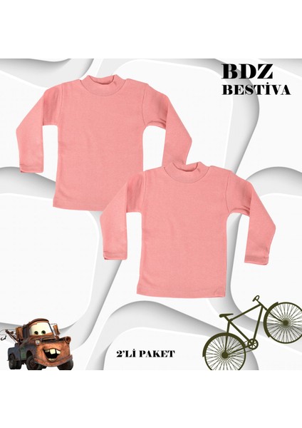 2 Li Paket Unisex Pamuklu Ligralı Yarım Balıkçı Yaka Çocuk Body