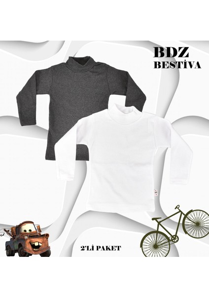 2 Li Paket Unisex Pamuklu Ligralı Yarım Balıkçı Yaka Çocuk Body