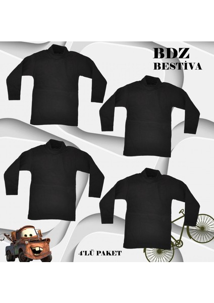 4 Lü Paket Unisex Pamuklu Ligralı Yarım Balıkçı Yaka Siyah Çocuk Body
