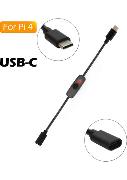 Raspberry Pi 4b Için Güç Anahtarı USB C Tipi Uzatma Kablosu 2 Adet (Yurt Dışından)