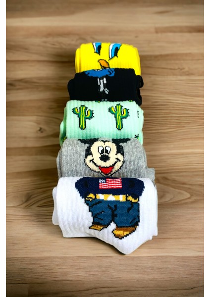 Unisex Renkli 5 Çift Desenli Fitilli Kolej Çorap Seti fiyatları