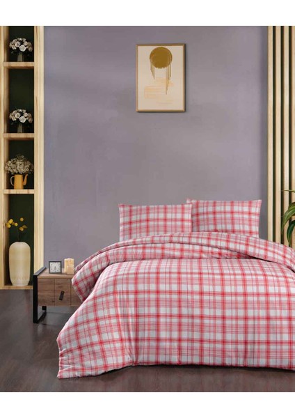 Menderes Home Cotton Collection Flanel R Tek Kişilik Nevresim Takımı Ekose Kırmızı