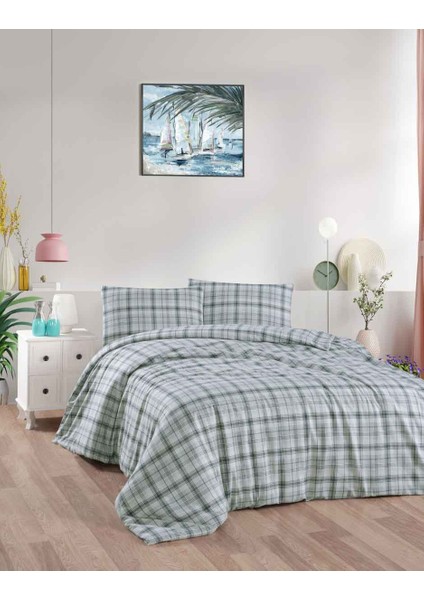 Menderes Home Cotton Collection Flanel R Tek Kişilik Nevresim Takımı Ekose Yeşil