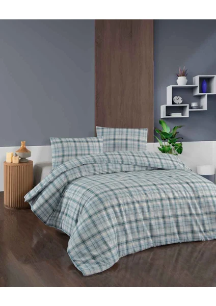 Menderes Home Cotton Collection Flanel R Çift Kişilik Nevresim Takımı Ekose Mavi