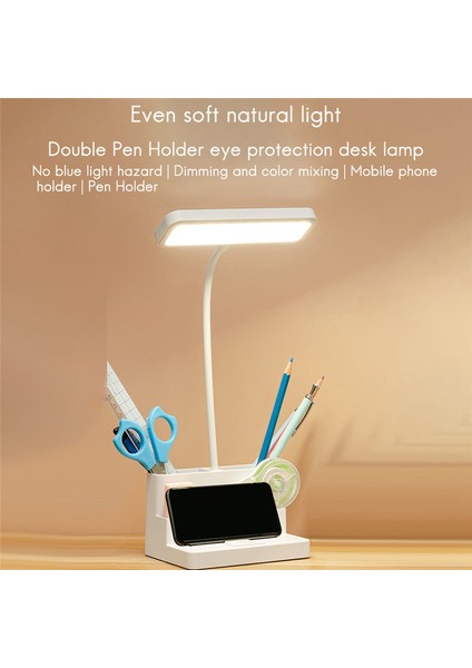 Çocuklar Için LED Masa Lambası Kalem Depolama Göz Koruması Kademesiz Karartma Masa Lambası Çalışma Öğrenci Lambası Ofis Beyaz (Yurt Dışından)