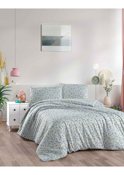 Menderes Home Cotton Collection Flanel R Çift Kişilik Nevresim Takımı Gonca Mavi