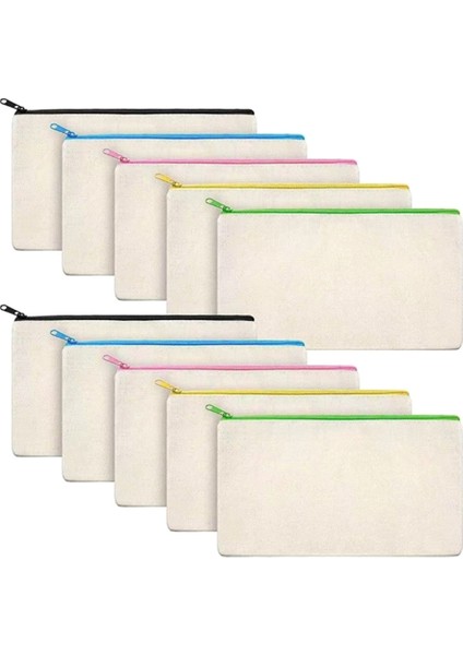 Dıy Craft Için 10 Adet Boş Kanvas Fermuar Kese, Makyaj Çantaları/renkli Fermuarlı Küçük Kalem Çantası Çok Seyahat Çantaları (Yurt Dışından)