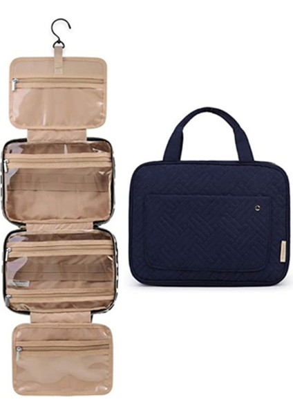 Yüksek Kapasiteli Makyaj Çantası Asılı Su Geçirmez Tuvalet Saklama Torbaları Katlanabilir Bayanlar Seyahat Kozmetik Çantası Mavi (Yurt Dışından)