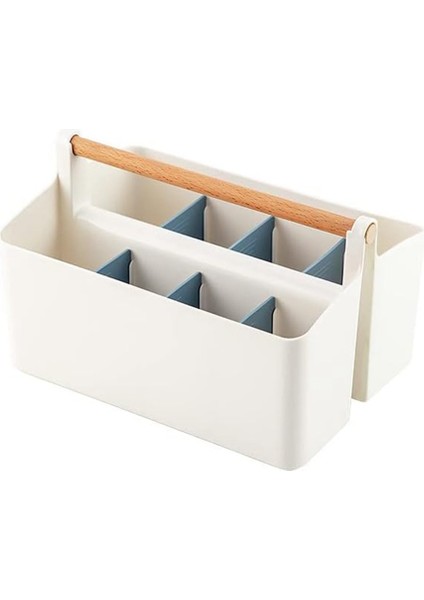 Ahşap Saplı 2 Paket Kalem Tutucu Masa Caddy'si, Ayarlanabilir Bölmeli Sanat El Sanatları Depolama Organizatörü (Beyaz / Mavi) (Yurt Dışından)