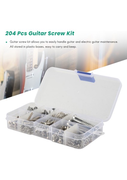 204 Adet Gitar Vida Kiti 9 Türleri Çeşitler Seti Yaylar ile Elektro Gitar Köprü Pikap Pickguard Tuner Anahtarı Boyun Plakası (Yurt Dışından)