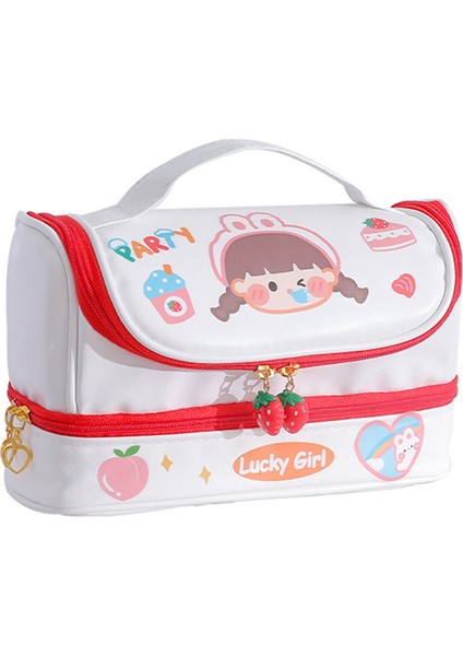 Kawaii Kalem Çantası Kalem Kutuları 2 Katmanlı Yüksek Kapasiteli Kalemler Kılıfı Okul Kırtasiye Kız Hediye Kalem Kılıfı Beyaz + Kırmızı (Yurt Dışından) fırsatları