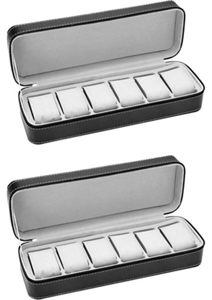 2 Adet 6 Yuvalı Saat Kutusu Taşınabilir Seyahat Fermuarlı Kasa Toplayıcı Depolama Takı Saklama Kutusu (Siyah) (Yurt Dışından)