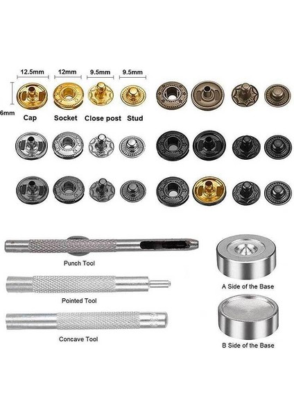 120 Takım Çıtçıt Alet Takımı, Metal Çıtçıt Düğme Leathercraft Perçinler Çıtçıtlar, 12.5mm Deri Çıtçıt Alet Takımı Çift Kapaklı Pirinç Perçinler (Yurt Dışından) fiyatları