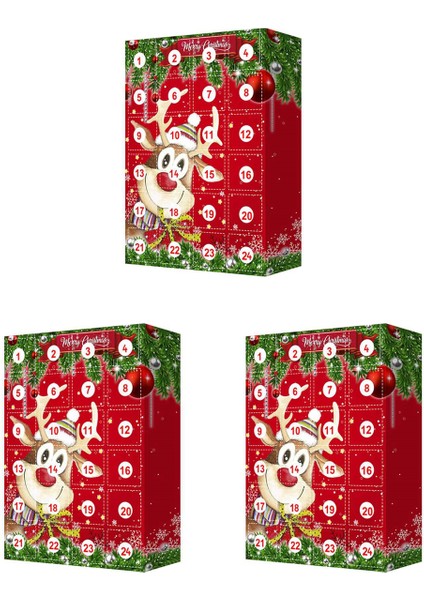 3x Noel Takvimleri Anahtarlık Süsler Dekorasyon 24 Gün Geri Sayım Sürprizi (Yurt Dışından)