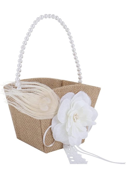 Inci Saplı Vintage Rustik Düğün Partisi Için 3x Çiçek Kız Sepeti Rustik Çuval Bezi (Yurt Dışından)