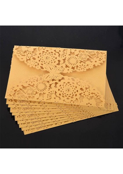 60 Adet Narin Oyma Kelebekler Romantik Düğün Davetiyesi Kartı Zarf Davetiyeleri Düğün Için: Altın Sarı (Yurt Dışından)