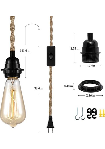 3x Sarkıt Işık Kablosu, Anahtar Fişli Asma Işık Kiti, 15FT Halat Asma Lamba, Abd Tak (Yurt Dışından) modelleri