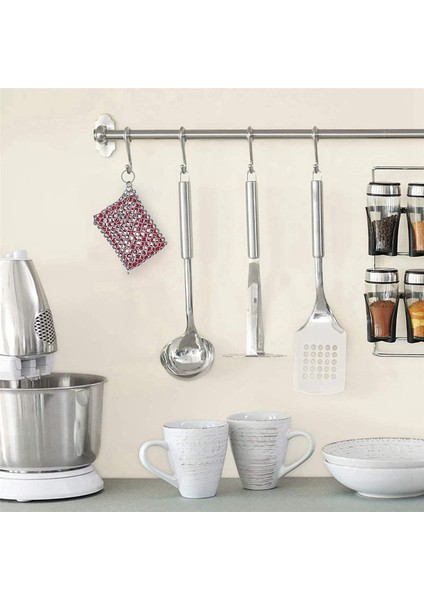 2x Dökme Demir Tava Temizleyici, 316 Paslanmaz Çelik Zincirli Zırh Temizleme Scrubber Silikon Scrubber, (Kırmızı) (Yurt Dışından)