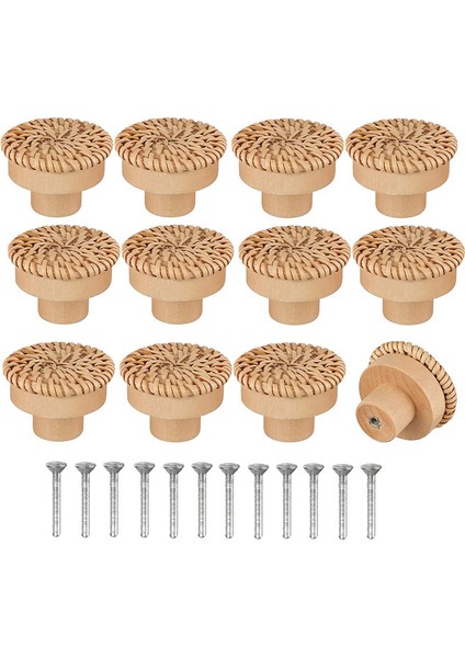 Boho Rattan Dresser Kolları Yuvarlak Ahşap Çekmece Kolları El Yapımı Hasır Dokuma ve Boho Mobilya Kolları Için Vidalar 24 Adet (Yurt Dışından)