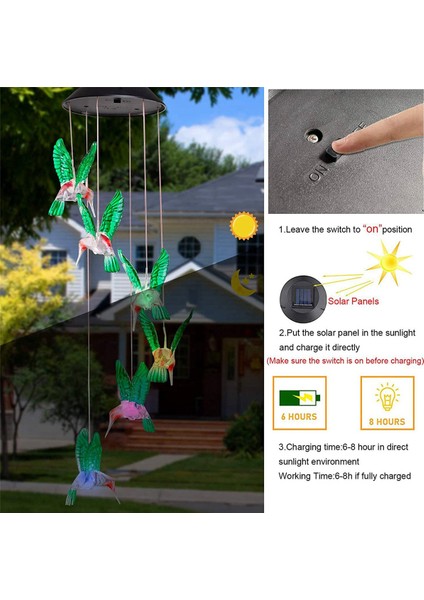 2x LED Güneş Sinek Kuşu Rüzgar Çanları Anneler Günü Doğum Günü Kadın Büyükanne En Iyi Hediyeler Kapalı Açık Dekor Yard Süslemeleri (Yurt Dışından) fiyatları