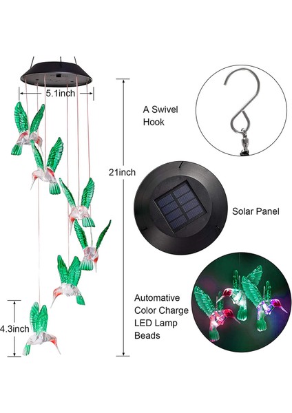 2x LED Güneş Sinek Kuşu Rüzgar Çanları Anneler Günü Doğum Günü Kadın Büyükanne En Iyi Hediyeler Kapalı Açık Dekor Yard Süslemeleri (Yurt Dışından) fırsatları
