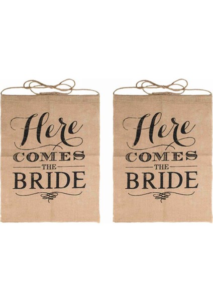 2x "işte Gelin Geliyor" Düğün Rustik Töreni Çuval Bezi Banner Çiçek Çocuklar Için 40 cm x 50 cm (Yurt Dışından)