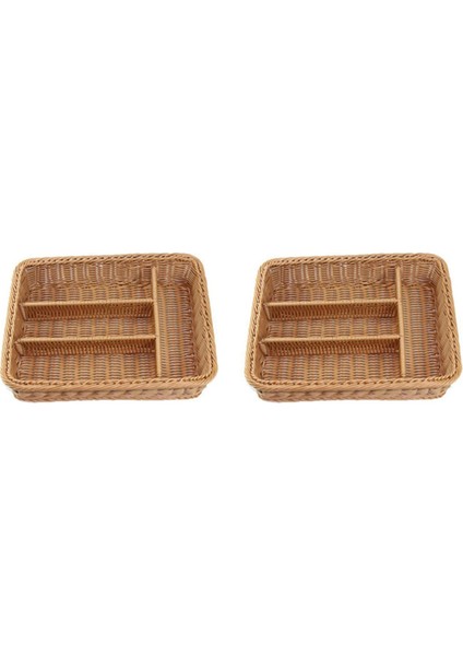 2x Rattan Çatal Bıçak Takımı Sepeti Çatal Sepeti Depolama Çatal Çubuk Sepeti Rattan Masaüstü Çekmece (Yurt Dışından)