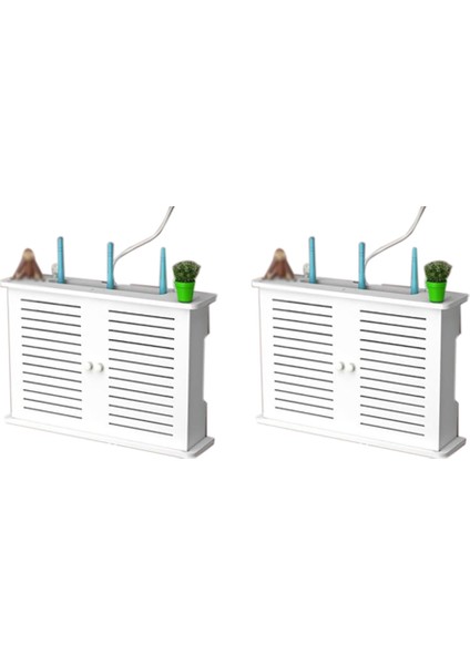 2x Kablosuz Wifi Yönlendirici Saklama Kutuları Ahşap Kutu Kablo Tel Braketi Duvar Asılı Fiş Kurulu Depolama Raf S (Yurt Dışından)