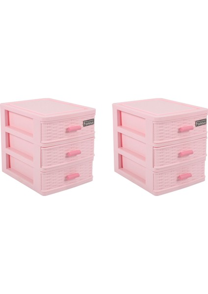 2x Plastik Çekmece Tasarlanmış 3 Bölmeli Takı Saklama Kutusu Pembe (Yurt Dışından)