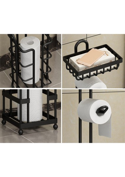 2x Çok Fonksiyonlu Tuvalet Kağıdı Rulo Doku Tutucu Standı Banyo Serbest Daimi Depolama Banyo Aksesuarları Siyah A (Yurt Dışından)