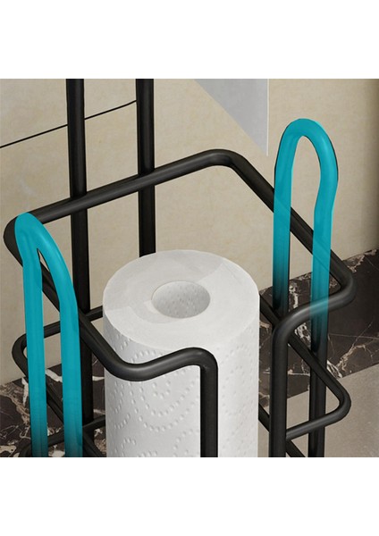 2x Çok Fonksiyonlu Tuvalet Kağıdı Rulo Doku Tutucu Standı Banyo Serbest Daimi Depolama Banyo Aksesuarları Siyah A (Yurt Dışından)